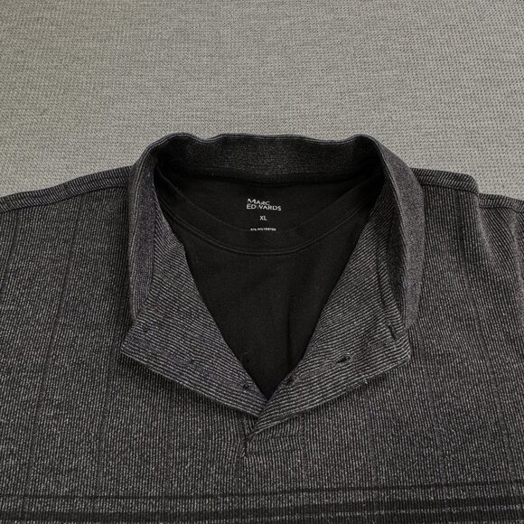 Marc Edwards Polo Shirt Long Sleeve Mens Size XL Mock Tee Charcoal Gray Stripes - Picture 5 of 12